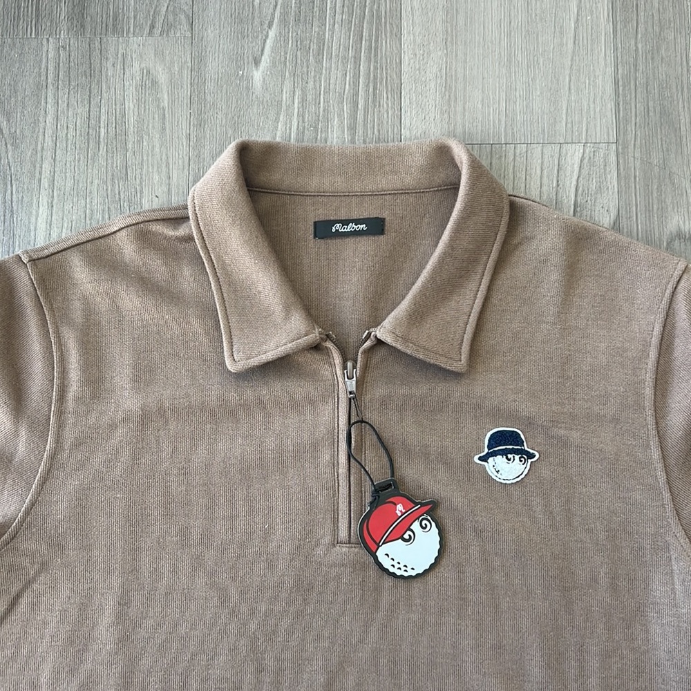 Malbon 1/4 Zip in Brown/Tan with Logo. Brand New with Tags.